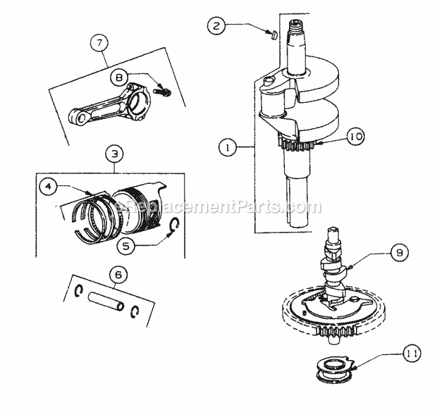 Crankshaft And Piston Diagram and Parts List for 5416R 457900-460859, 553C562K100, 554C562K100 Cub Cadet Lawn Mower